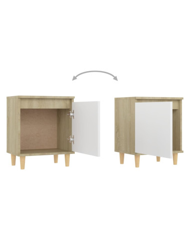 Comodini Gambe Legno Massello 2pz Rovere Sonoma Bianco 40x30x50