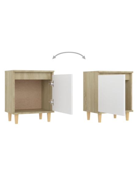 Comodini Gambe Legno Massello 2pz Rovere Sonoma Bianco 40x30x50