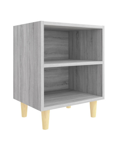 Comodino con Gambe in Legno Massello Grigio Sonoma 40x30x50 cm