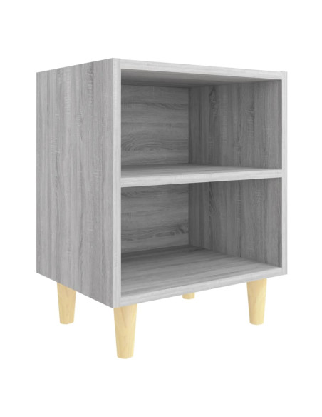 Comodino con Gambe in Legno Massello Grigio Sonoma 40x30x50 cm