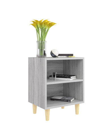 Comodino con Gambe in Legno Massello Grigio Sonoma 40x30x50 cm