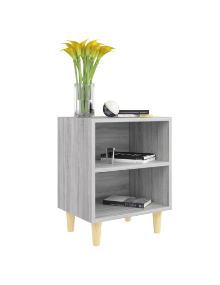 Comodino con Gambe in Legno Massello Grigio Sonoma 40x30x50 cm