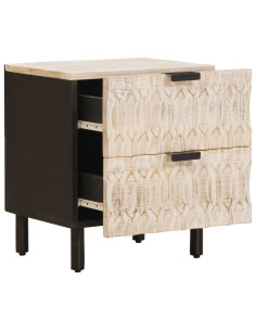 Armadio da Notte Bianco 40 x 33 x 46 cm Legno di mango massello 2