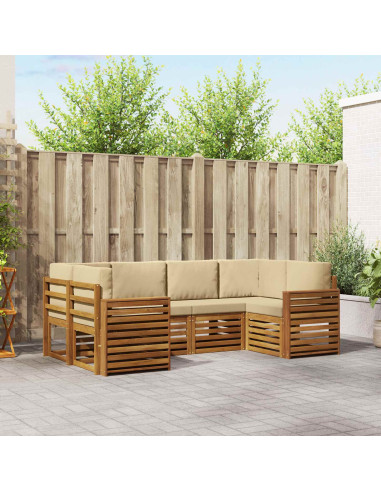 Set divani 6 pcs Naturale e Beige Legno di Acacia Massello