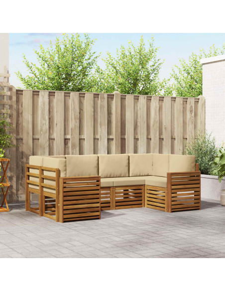 Set divani 6 pcs Naturale e Beige Legno di Acacia Massello