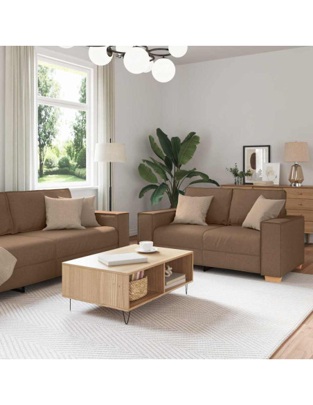 Divano 3 pcs Marrone 220 x 80 x 84 cm Tessuto misto lino