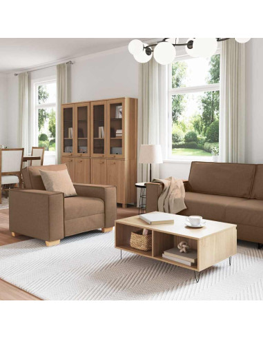 Divano 3 pcs Marrone 220 x 80 x 84 cm Tessuto misto lino