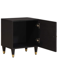Comodino con porta Nero 40 x 33 x 46 cm Legno di mango massello 2