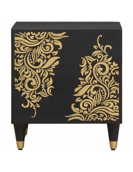 Comodino con porta Nero 40 x 33 x 46 cm Legno di mango massello