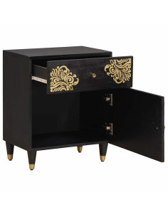 Comodino con porta Nero 50 x 33 x 60 cm Legno di mango massello 2