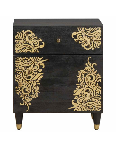 Comodino con porta Nero 50 x 33 x 60 cm Legno di mango massello