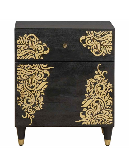 Comodino con porta Nero 50 x 33 x 60 cm Legno di mango massello