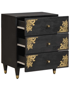 Armadio da Notte Nero 50 x 33 x 62 cm Legno di mango massello 2