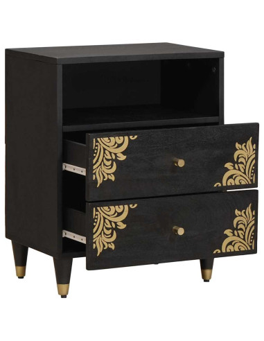 Armadio da Notte Nero 50 x 33 x 62 cm Legno di mango massello