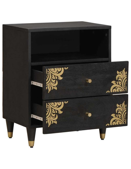 Armadio da Notte Nero 50 x 33 x 62 cm Legno di mango massello