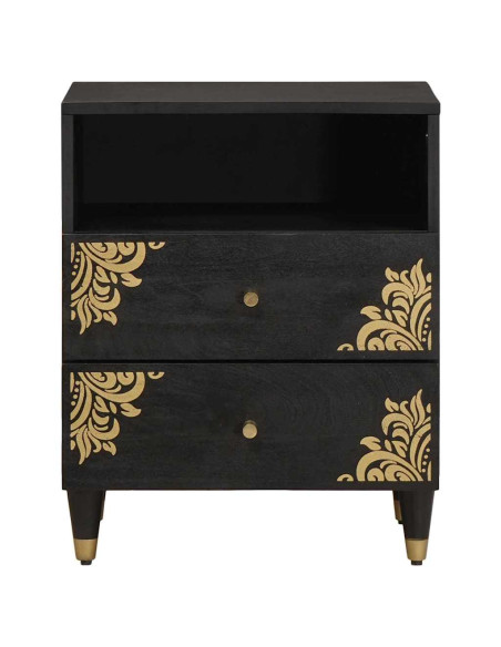 Armadio da Notte Nero 50 x 33 x 62 cm Legno di mango massello