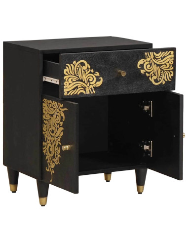 Comodino con porta Nero 50 x 33 x 60 cm Legno di mango massello