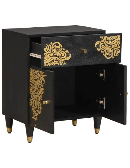 Comodino con porta Nero 50 x 33 x 60 cm Legno di mango massello