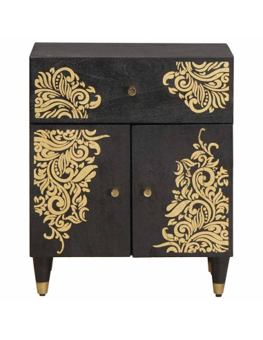 Comodino con porta Nero 50 x 33 x 60 cm Legno di mango massello