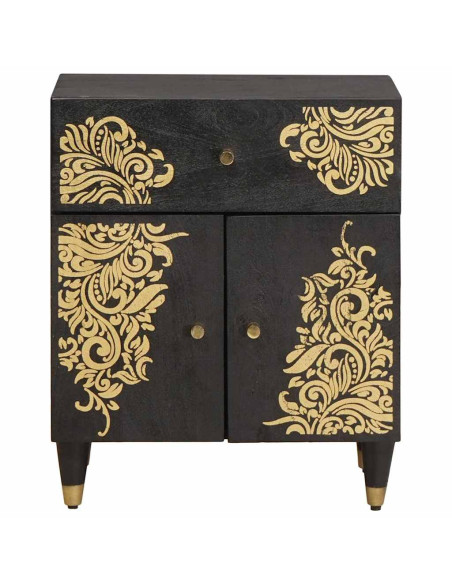 Comodino con porta Nero 50 x 33 x 60 cm Legno di mango massello