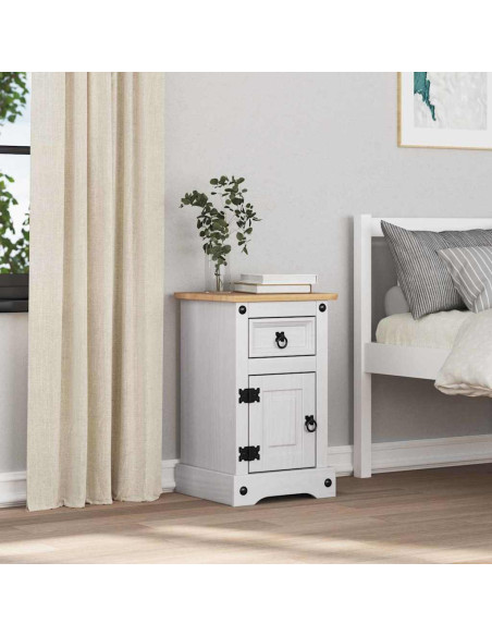 Comodino con cassetto Bianco 35 x 32,5 x 58 cm Pino massello