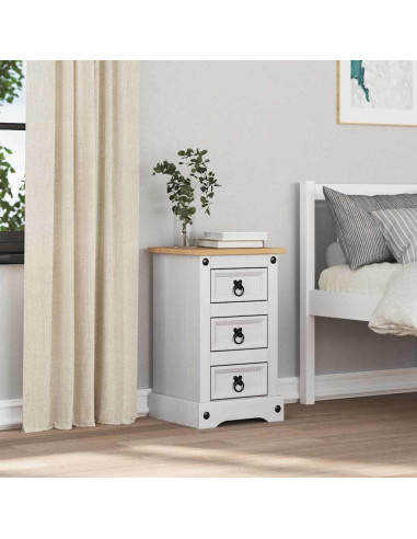Comodino con cassetto Bianco 35 x 32,5 x 58 cm Pino massello