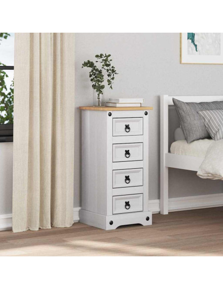 Comodino con cassetto Bianco 35 x 32,5 x 74 cm Pino massello