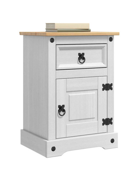 Comodino con cassetto Bianco 45 x 35 x 64 cm Pino massello