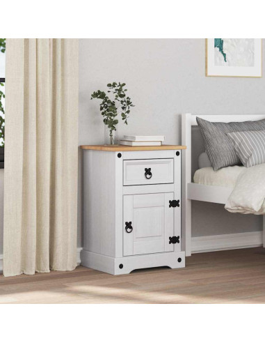 Comodino con cassetto Bianco 45 x 35 x 64 cm Pino massello