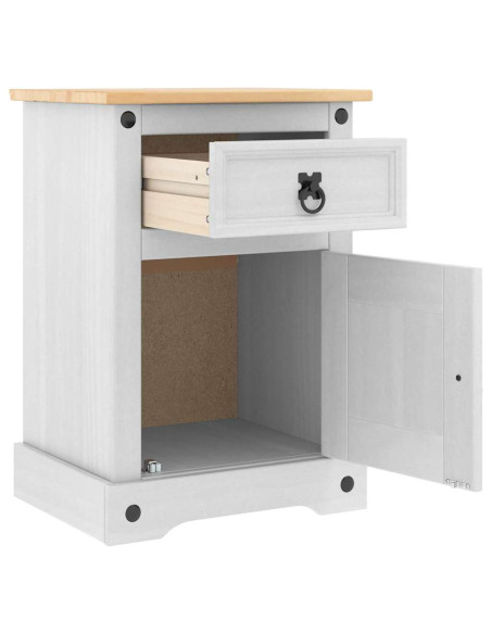 Comodino con cassetto Bianco 45 x 35 x 64 cm Pino massello