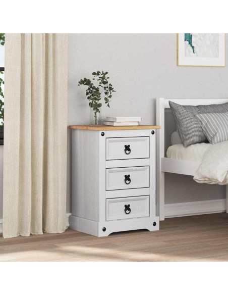Comodino con cassetto Bianco 45 x 35 x 64 cm Pino massello