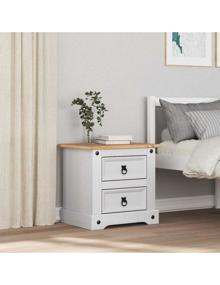 Comodino con cassetto Bianco 53 x 39 x 47 cm Pino massello