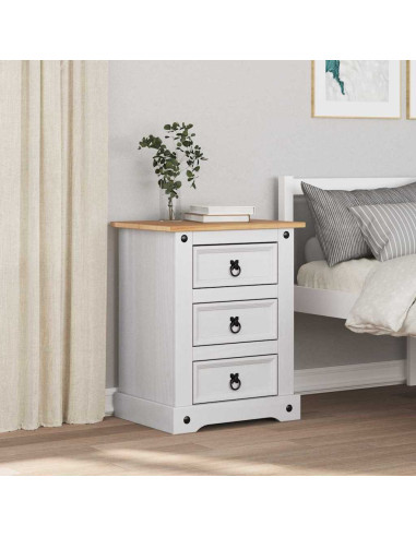 Comodino con cassetto Bianco 53 x 39 x 66 cm Pino massello