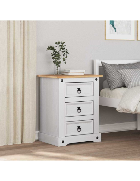 Comodino con cassetto Bianco 53 x 39 x 66 cm Pino massello