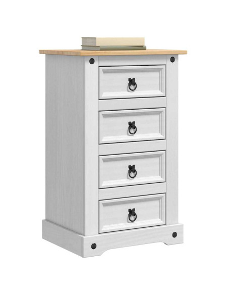 Comodino con cassetto Bianco 53 x 39 x 84 cm Pino massello