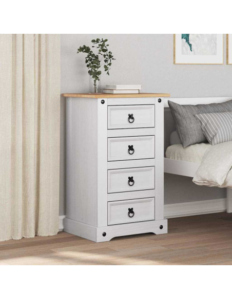 Comodino con cassetto Bianco 53 x 39 x 84 cm Pino massello