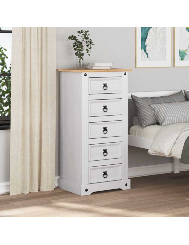 Comodino con cassetto Bianco 53 x 39 x 103 cm Pino massello