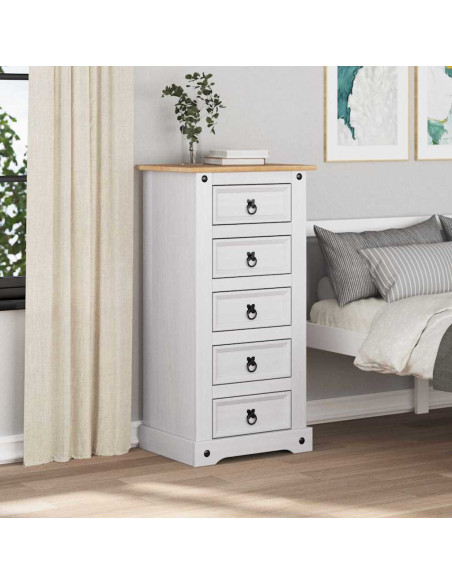 Comodino con cassetto Bianco 53 x 39 x 103 cm Pino massello
