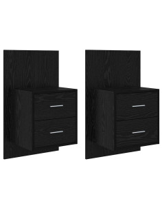 Mobiletto da comodino a parete con cassetto 2 pcs Rovere Nero 2