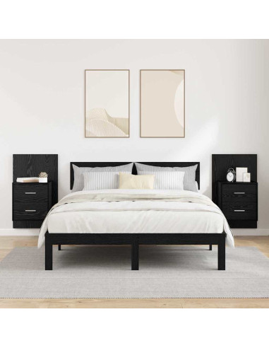 Mobiletto da comodino a parete con cassetto 2 pcs Rovere Nero