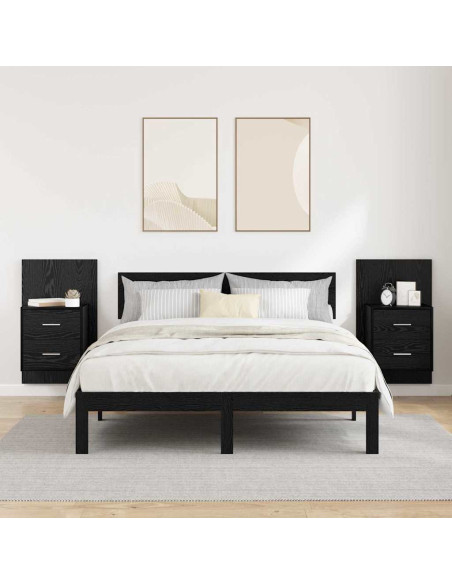 Mobiletto da comodino a parete con cassetto 2 pcs Rovere Nero