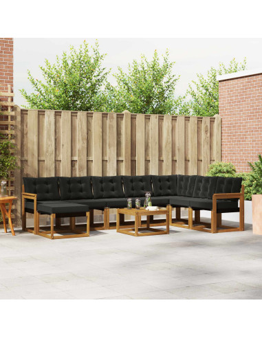 Set di divani da esterno con cuscino 9 pcs Naturale e Nero