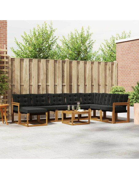 Set di divani da esterno con cuscino 9 pcs Naturale e Nero