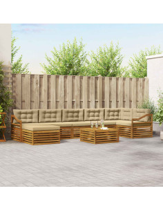 Set divani 8 pcs Naturale e Beige Legno di Acacia Massello
