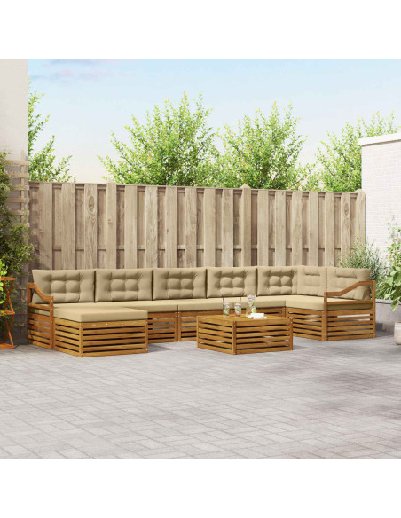 Set divani 8 pcs Naturale e Beige Legno di Acacia Massello