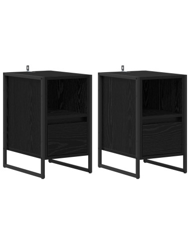 Comodino 2 pcs Rovere Nero 39,5 x 30 x 50 cm Legno multistrato
