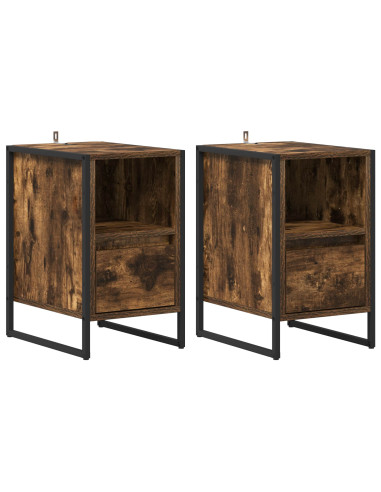 Comodino con cassetto 2 pcs Quercia Fumosa 39,5 x 30 x 50 cm