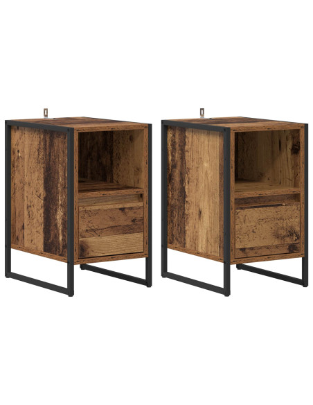 Comodino con cassetto 2 pcs Legno vecchio 39,5 x 30 x 50 cm