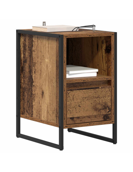 Comodino con cassetto 2 pcs Legno vecchio 39,5 x 30 x 50 cm