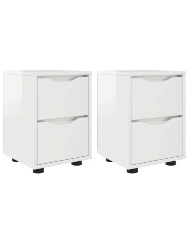 Comodini con cassetto 2 pcs Bianco Lucido 30,5 x 30 x 43 cm